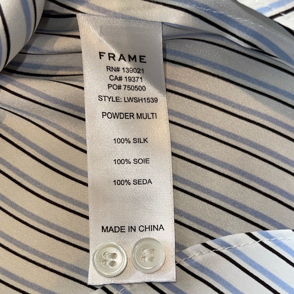 Frame Denim Woman’s Striped Button Down Pleated Silk Blouse Size Small - Picture 8 of 8